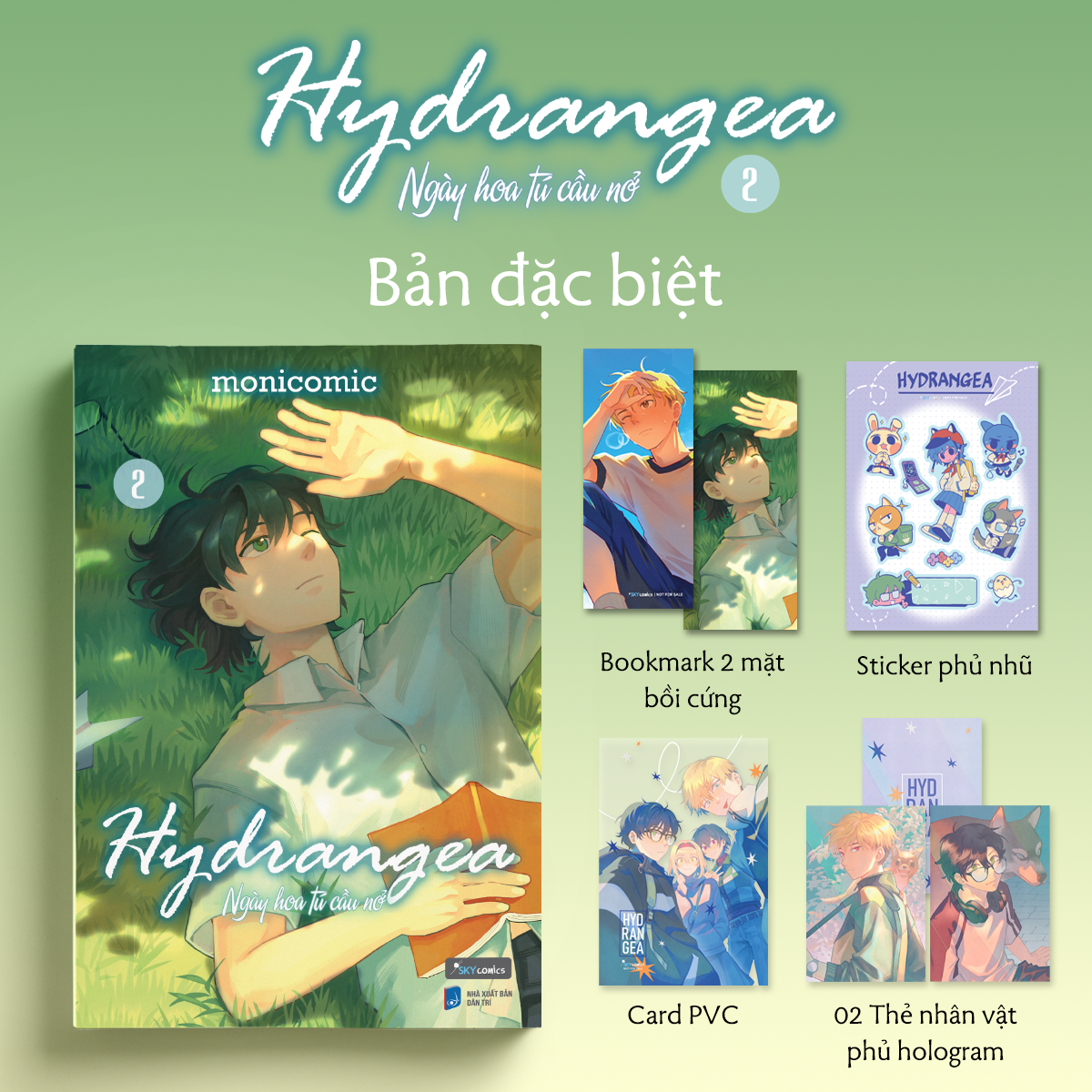 Bộ Hydrangea - Ngày Hoa Tú Cầu Nở - Tập 2 - Bản Đặc Biệt - Tặng Kèm 1 Bookmark 2 Mặt Bồi Cứng + 1 Sticker Phủ Nhũ + 2 Thẻ Nhân Vật Phủ Ảnh Ba Chiều + 1 Thẻ PVC - Ảnh 2