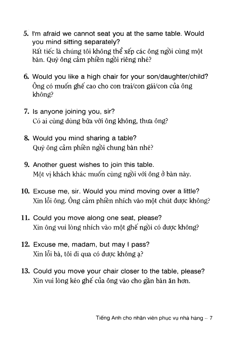 tiếng anh cho nhân viên phục vụ nhà hàng - Ảnh 9